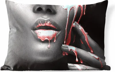 Produktbild von MuchoWow® Outdoor Kissen - Lippen - Rot - Schwarz - 60x40 cm - Wetterfest - Lounge Kissen - Zierkissen - Kissen für Innenräume