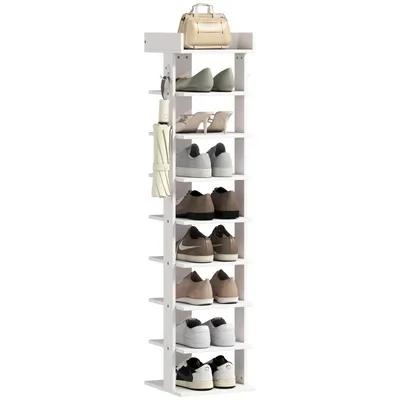 Produktbild von Schuhregal – Neunstufiges Schuhregal – Aufbewahrungsregal – Schuhregal für den Eingangsbereich – Freistehendes Schuhregal – 30 x 30 x 128,4 cm – Weiß