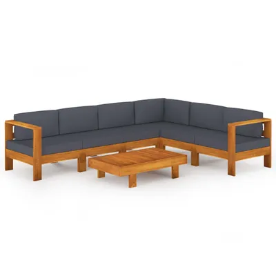 Produktbild von 7-tlg. Garten-Lounge-Set mit Dunkelgrauen Auflagen Akazienholz
