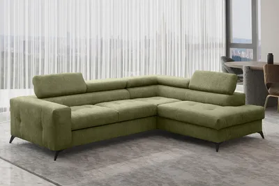 Produktbild von Kaiser Möbel Ecksofa mit schlaffunktion und bettkasten, Sofa L-form, Couch L-form Arcadi Dicker Cord Grün Rechts
