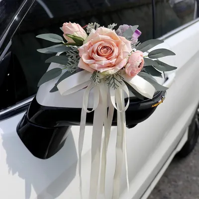 Produktbild von 2St Hochzeit Autoschmuck Schleifen Künstliche Blumen Rückspiegel Champagner.