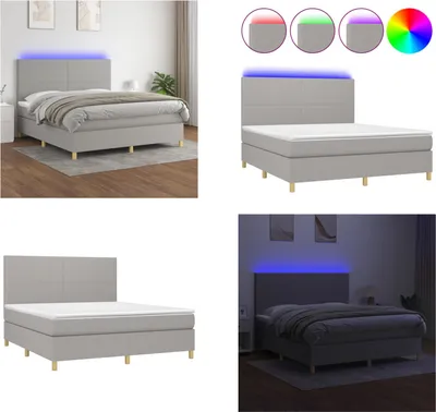 Produktbild von vidaXL Boxspringbett mit Matratze & LED Hellgrau 180x200 cm Stoff - Boxspringbett - Boxspringbetten - Bett - Schlafzimmermöbel