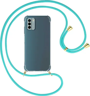 Produktbild von Handykette Backcover-Schutzhülle mit Band (Metall goldfarben) für Nokia G22 (6.5'') - türkis