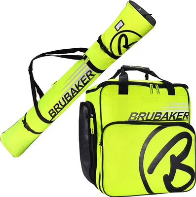 Zdjęcie produktu dla BRUBAKER Combi Set Carver Champion - pokrowiec na narty i buty narciarskie na 1 parę nart + kijki + buty + kask - neonowy żółty/czarny - 170 cm