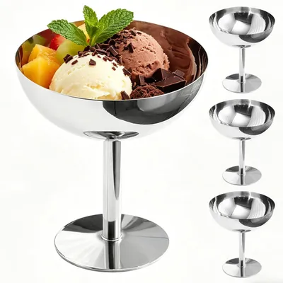 Eisbecher 4er-Set, Edelstahl, 200 ml, Ø 10 cm, Dessertschalen mit Fuß