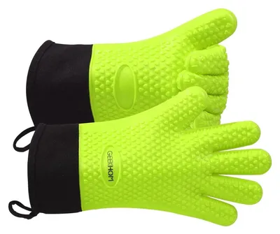 Produktbild von Silikon Ofenhandschuhe Hitzebeständig BBQ Küchenhandschuhe Wasserdicht mit Fingern Grün Größe M