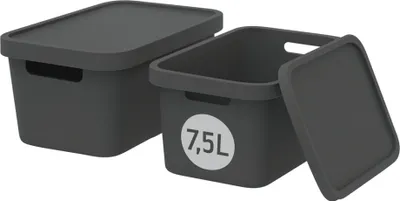 Produktbild von Plastard Boxen 7,5 L, 2er-Set, stapelbar, BPA-frei, anthrazit, mit Deckel
