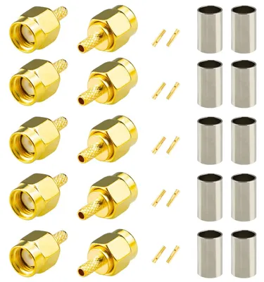 RP-SMA-Krimpstecker, 50 Ohm, vergoldet, 10 Stück für RG174/RG316