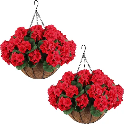 Produktbild von Künstliche Hängeblumen mit Korb, UV-beständige Kunstseiden-Prunkwinden-Ranken für den Außenbereich, ideal für Veranda, Terrasse, Garten, Balkon und Hof, Frühlings- und Sommerdekoration