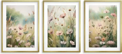 Produktbild von Poster Set 30x40 Boho Goldrahmen Bilder für Wohnzimmer Schlafzimmer Blumen