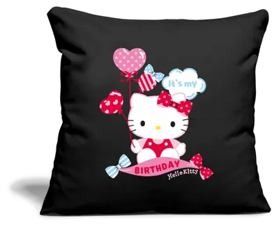 Produktbild von Spreadshirt Hello Kitty Mit Ballons Mein Geburtstag Kissenbezug 45x45 cm, One size, Schwarz