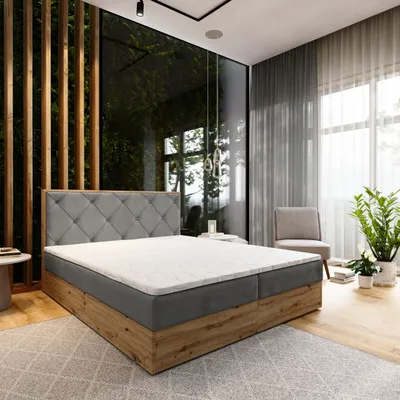 Produktbild von Masseno Boxspringbett FOSCO 160x200 cm Komplett-Set mit Bonell Matratze und Topper, Polsterbett mit Bettkästen -Grau, KRONOS 15