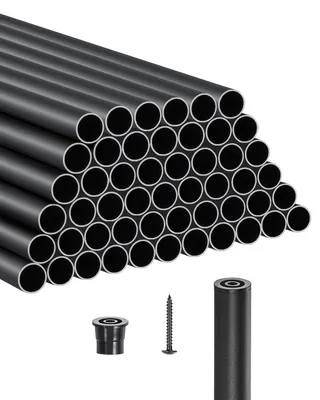 Produktbild von VEVOR Treppen Metall Baluster, 3/4'' Rund x 32'' Lang Aluminium Dekorative Geländer Spindeln, 101er Pack Deck Baluster mit Schrauben, Klassische Hohl Deck Geländer Satin Schwarz Pulverbeschichtet für Veranda, 51 Stück-66 cm