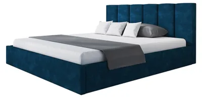 Produktbild von AlpiMeble Bett 200x200 - Polsterbett mit Bettkasten und Metallrahmen - Modern Betten - Glatter Kronos-Stoff - Kollektion Tokio, Blau