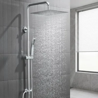 Image de Colonne de douche sans robinet mélangeur, en chrome, finition mate, laiton, avec colonne télescopique de 68 à 108 cm