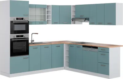 Produktbild von Eckküche Vicco R-Line Blau-Grau 247 x 60 cm , AP Eiche, Model 42407