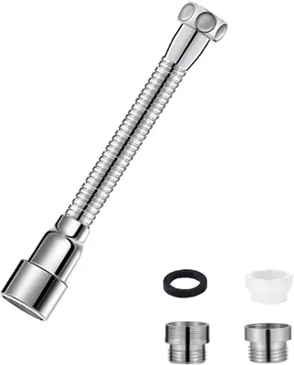 Image de Prolongateur de robinet de 20 cm - Flexible - Rallonge pour robinet d'eau - Cuisine - Régulateur de débit - Robinet avec 2 adaptateurs de robinet - 2 modes