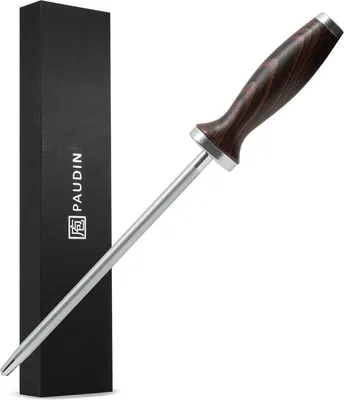 Zdjęcie produktu dla Stal ostrząca PAUDIN Premium - Ostrzałka do noży z ceramiczną powłoką diamentową - Do wszystkich noży, w tym noży damasceńskich - Ergonomiczny uchwyt