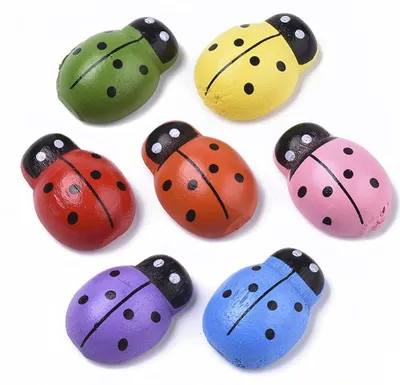 Image de Coccinelles en bois - Cabochons autocollants pour la décoration - Kit de loisirs créatifs - 13 mm - 60 pièces