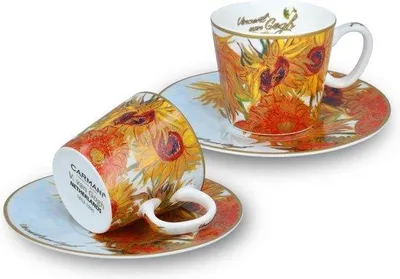 Imagen del producto de Juego de dos tazas de espresso, 125 ml, diseño de girasoles