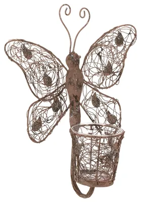 Produktbild von Windlicht Metall Schmetterling Wanddeko Rostoptik Teelichthalter Gartendeko 36,5cm
