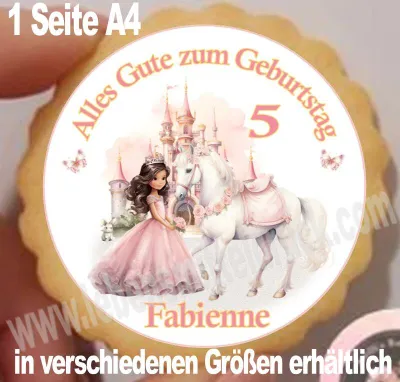 Produktbild von Prinzessin Schloss Pferd rund  Aufleger  klein 1 Seite A4 in verschiedenen Größen für Kekse Muffins Kuchen Oblatenpapier 0,6 Wafer Paper keine - einfach selber ausschneiden 4,5 cm 24 Stk.