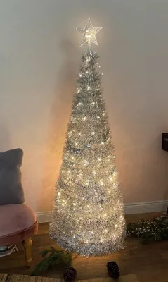 Image de Sapin Pop Up avec éclairage LED - argenté / 150 cm - avec chaîne lumineuse intégrée de 120 LED