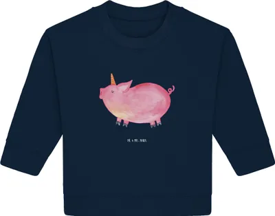 Produktbild von Mr. & Mrs. Panda Organic Baby Pullover Einhorn Schwein 12. - 18. Monat - French Navy - Geschenk, Unicorn, Englisch, Bullover, Funny, Bauer, Einhörner