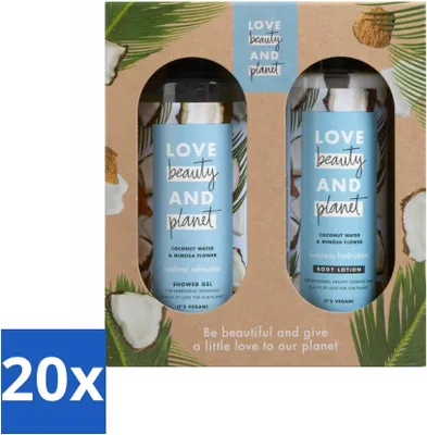 Immagine prodotto di Love Beauty and Planet – Gel doccia e lozione corpo – Acqua di cocco e fiori di mimosa – Set regalo doppio – Confezione risparmio – 20 pezzi
