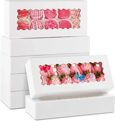 Image de TRANKIELO® - Boîtes à biscuits (24 pièces) avec fenêtre – 32 x 14 x 6,5 cm – Carton robuste – Parfaites pour la pâtisserie – Idéales pour les fêtes