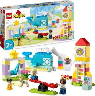 Zdjęcie produktu dla LEGO 10991 DUPLO Wymarzony plac zabaw, zabawka konstrukcyjna dla 2-latka z wielorybami i rakietą do zbudowania, klocki edukacyjne do nauki literek, cyferek i kolorów
