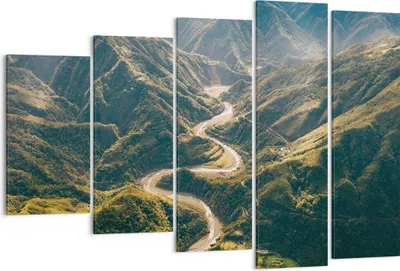 Produktbild von Bild auf Leinwand - Leinwandbild - 5 Teile - Berge Weg Wald - 150x100cm - Wand Bild - Wanddeko - Wandbilder - Leinwanddruck - Bilder - Wanddekoration - Leinwand bilder - Wandbild - EG150x100-4700