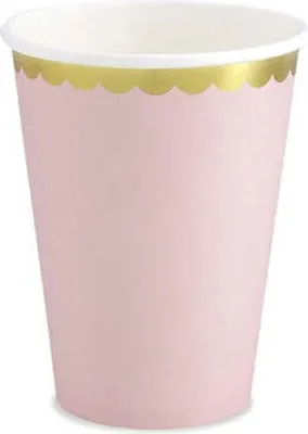 Produktbild von Pappbecher, hellrosa mit Goldrand, 220ml, 6 Stk.