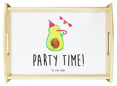 Produktbild von Mr. & Mrs. Panda Servier Tablett Avocado Party Zeit - Weiß - Geschenk, Deko, Genießen, Glücklich, holz serviertablett, sofatablett, Happy Birthday, Holztablett