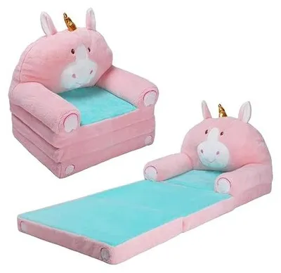 Zdjęcie produktu dla Sofa dziecięca pluszowa 2W1 fotel składany jednorożec różowy dla dziewczynk