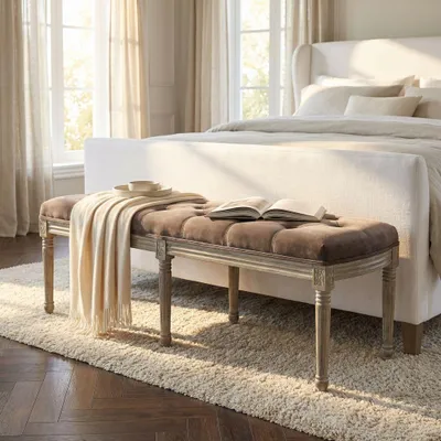 Immagine prodotto di Milani Home - panca vintage in velluto, legno, legno naturale, 125 x 45 x 48 cm