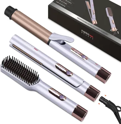 Immagine prodotto di Set 3-in-1: piastra per capelli, arricciacapelli e spazzola lisciante. Set per lo styling dei capelli, con piastra da 25 mm e arricciacapelli da 32 mm