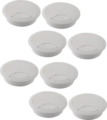 Obrázek produktu pro 8 balení kabelových vstupů 60 mm - barva [bílá] - kabelový vstup s prachovým těsněním pro různé kancelářské stoly a pracovní desky | kulatá kabelová krabice z ABS plastu | kabelový výstup