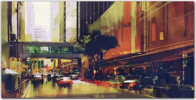 Produktbild von Coloray Bild aus Leinwand 100x50 Leinwand Dekoration - Gebäude in der Stadt Autos
