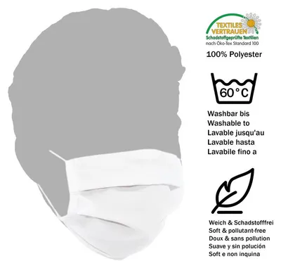 Produktbild von Masketo Mund- und Nasenmaske Polyester weiß