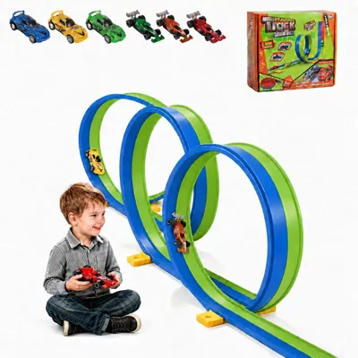 Imagen del producto de Pista de carreras flexible, de 6 metros de longitud, con 6 coches de juguete, para niños