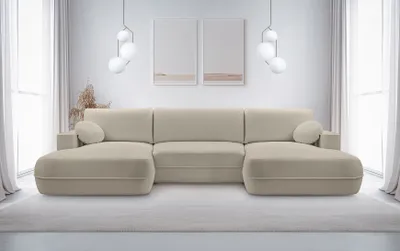 Image de DomoHome FUEGO Canapé d'angle indépendant en forme de U - Beige 364x164x87cm - Salon avec fonction sommeil-304x140cm & coffre de lit - Canapé design moderne en tissu d'ameublement Bubble