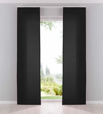 Produktbild von 2er Pack Flächenvorhänge Schiebegardinen »Palermo« komplett Set Cationic blickdicht Leinen Optik natura seidenmatt HxB 245x60 cm Schwarz Landhaus Stil 204411-2