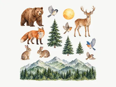 Sticker mural Animaux de la Forêt et Montagnes : Design