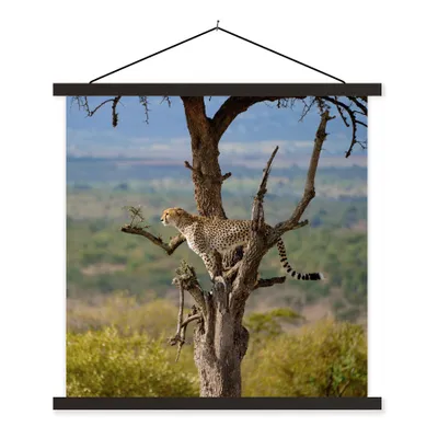 Produktbild von MuchoWow® Textilposter Leopard - Baum - Tier 90x90 cm mit schwarzem Rahmen - Magnetisches