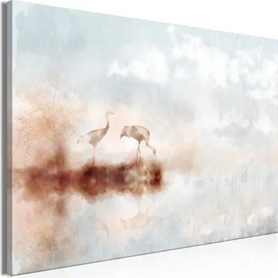Produktbild von Italienischer Leinwand Leinwandbild - Cranes in the Morning (1 Part) Wide 60x40 cm Landschaften c-A-10016-b-a