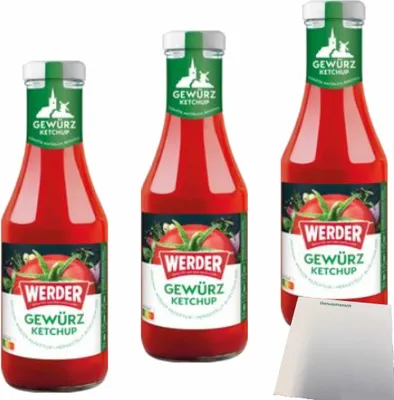 Produktbild von Werder Gewürz Ketchup 3er Pack (3x450ml Flasche) + usy Block