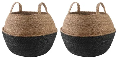 Productafbeelding van Plantenpot met handvatten 2 pcs Zwart Ø 45 x 36 cm 100% Zeegras