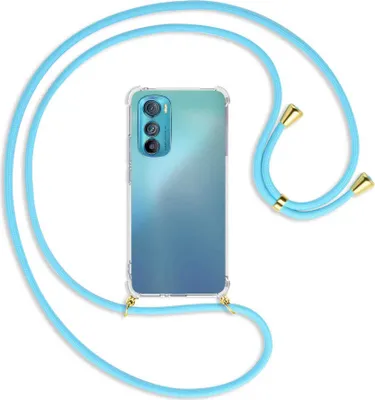 Produktbild von Handykette Backcover-Schutzhülle mit Band (Metall goldfarben) für Motorola Edge 30 5G - himmelblau