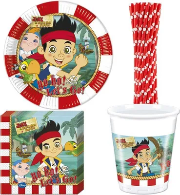 Produktbild von Partygeschirr Set 44 tlg. Jake und die Nimmerland Piraten Geburtstagsdeko Kindergeburtstag Pirat